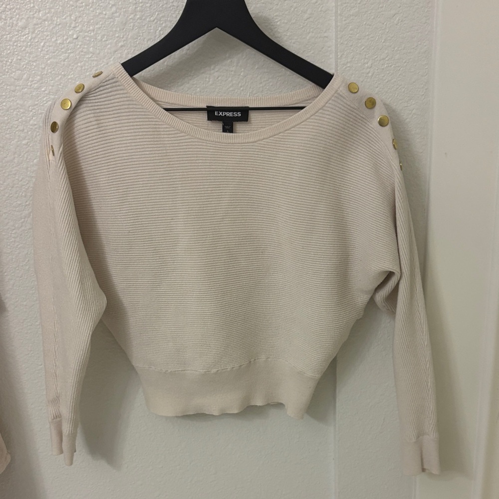 Express Beige Sweater with Gold Button Details